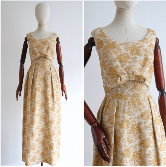 Vintage 1960's Gold Lurex Brocade & Rhinestone Evening Gown UK 8 US 4 Original 1960s Dress 1960s Gold Dress Vintage Rhinestone Dress Sixties Vintage 1960's Gold Lurex Brocade & Rhinestone Evening Gown UK 8 US 4 Original 1960s Dress 1960s Gold Dress Vintage Rhinestone Dress Sixties