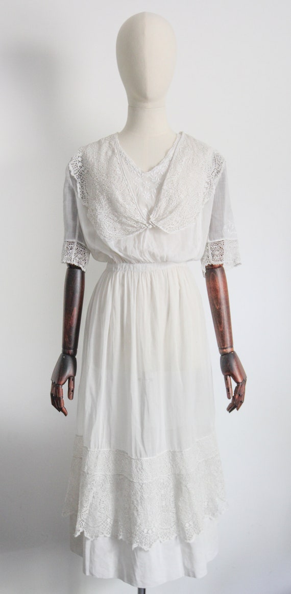 Edwardian Lawn Dress Antique White Edwardian Cott… - image 2