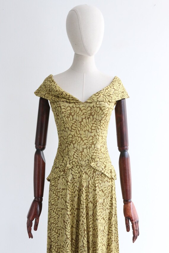 Vintage 1930's chartreuse green lamé evening gown… - image 3