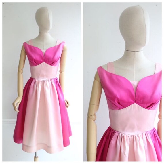 Vintage 1950's Dress 1950's silk dress 1950's pink