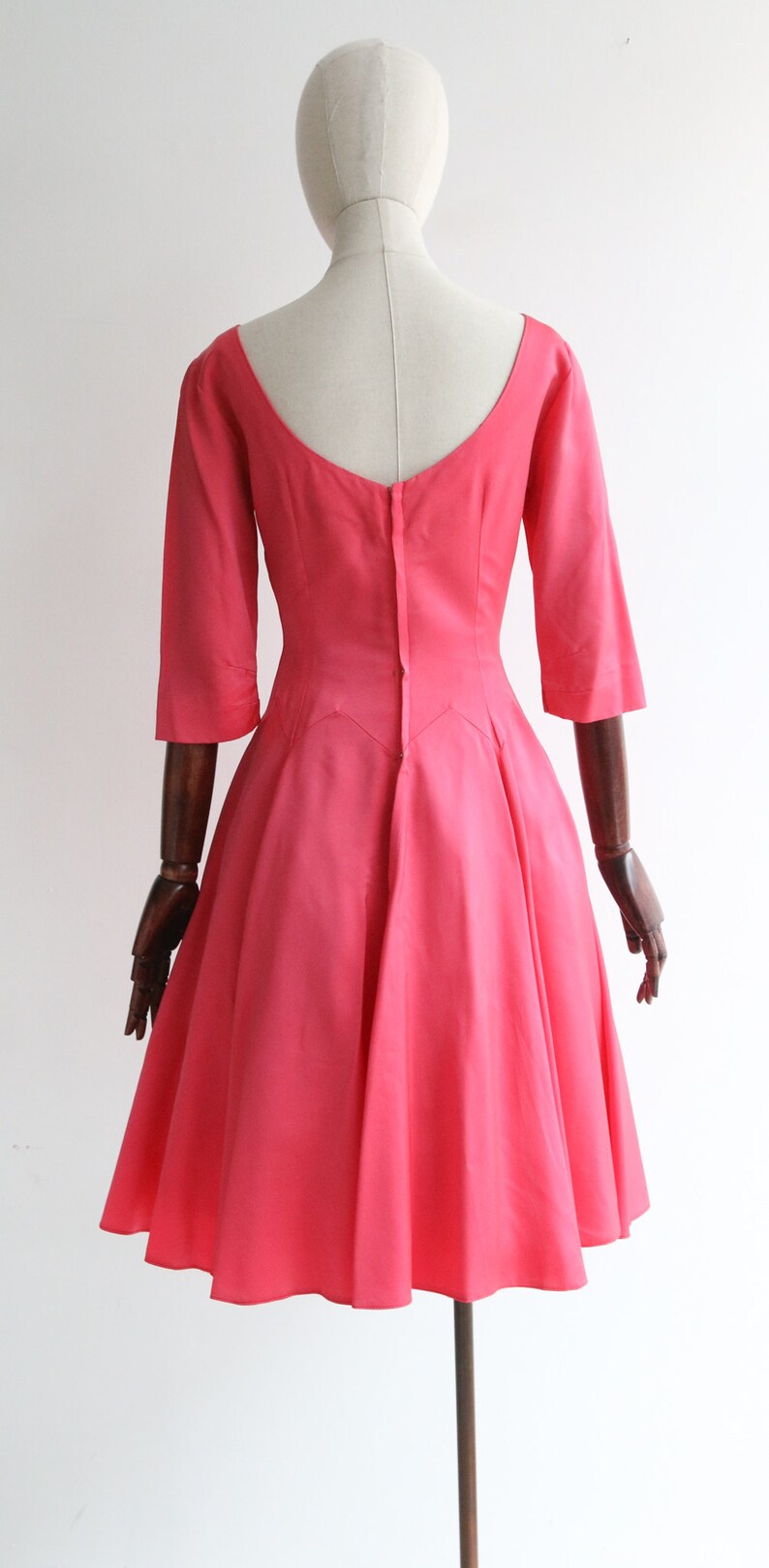 Vintage 1950's Coral Pink Satin Dress UK 8 US 4 Vintage Etsy