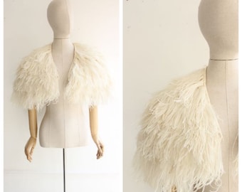 Vintage 1930's Ostrich Feather Jacket art deco feather cropped jacket white feather boa vintage jacket thirties 30's flapper ostrich UK 8-10
