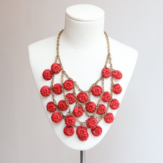 Vintage 1930's necklace vintage 1930's red floral