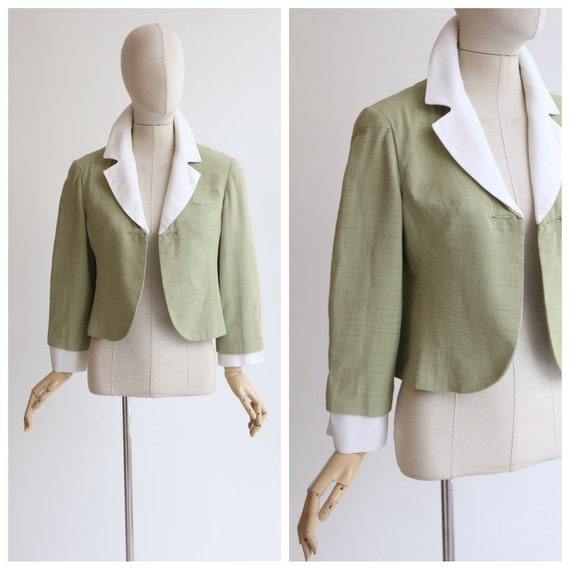 Vintage 1950's jacket 1950's pistachio green linen