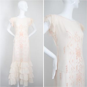 Vintage 1930&#39;s Cotton Embroidered Day dress original 1930&#39;s cotton lawn floral embroidered pink day dress 1930s cotton dress UK 8 US 4