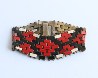 Vintage 1930's Jakob Bengel enamel & brass bracelet original 1930s bracelet 1930s jewellery Art Deco Art Deco jewellery vintage bracelet