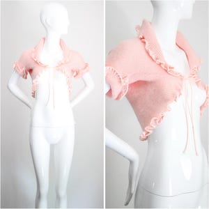 Vintage 1970&#39;s Christian Dior Knitted Bed Jacket 1970&#39;s pink knitted cardigan original 1970s dior knitted cropped cardigan UK 8-10 US 4-6