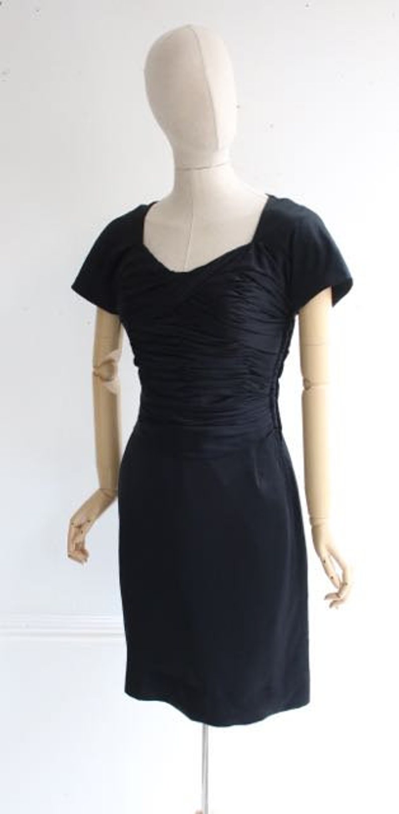 50s Silky Trimmed Button Wiggle Dress