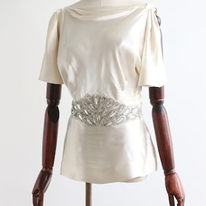 Vintage 1940's ivory satin beaded cowl blouse UK 8 US 4 1940s blouse 1940s fashion vintage blouse satin blouse original 1940s forties image 7