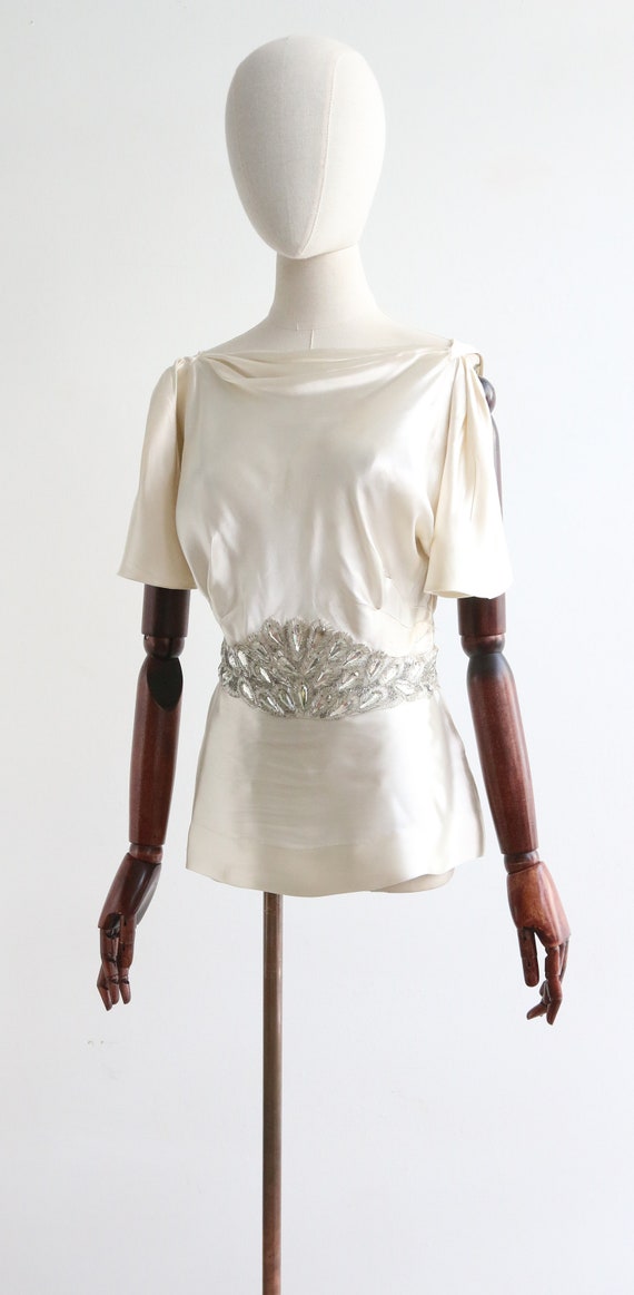 Vintage 1940's ivory satin beaded cowl blouse UK … - image 7