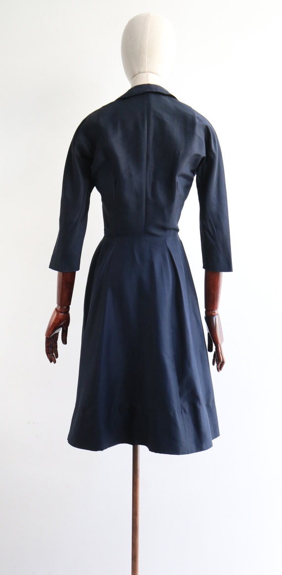 Vintage 1950's navy blue silk pocket detail dress… - image 9