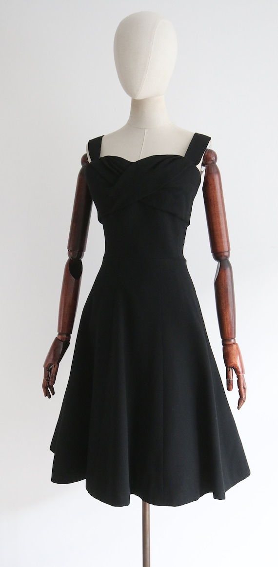 Vintage 1950's Christian Dior black silk wool dre… - image 8