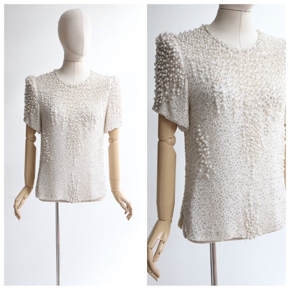 Vintage 1980's Silk beaded blouse original 1980's