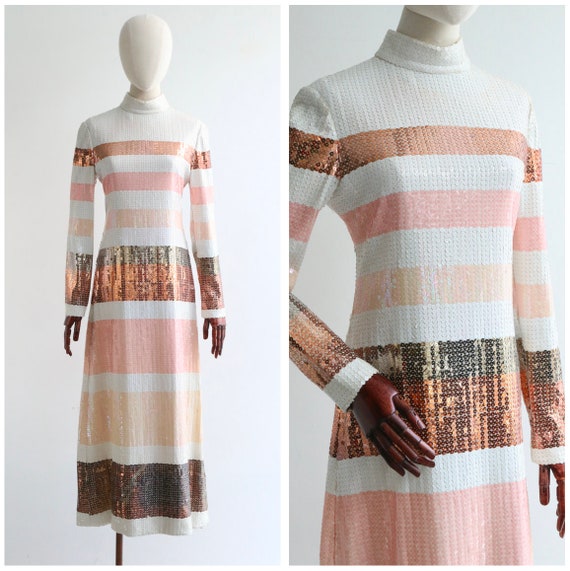 Vintage 1960's Teal Traina sequin dress UK 12 US … - image 1