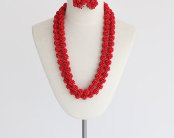Vintage 40er Jahre rote Perlen Kette & Ohrring Demi-Parure Set original 40er Jahre Schmuck Vintage Schmuckset 1940er Vintage 40er Jahre