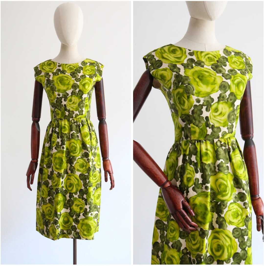 1950s Green Rosebud Print Dress | XS/S main image 1