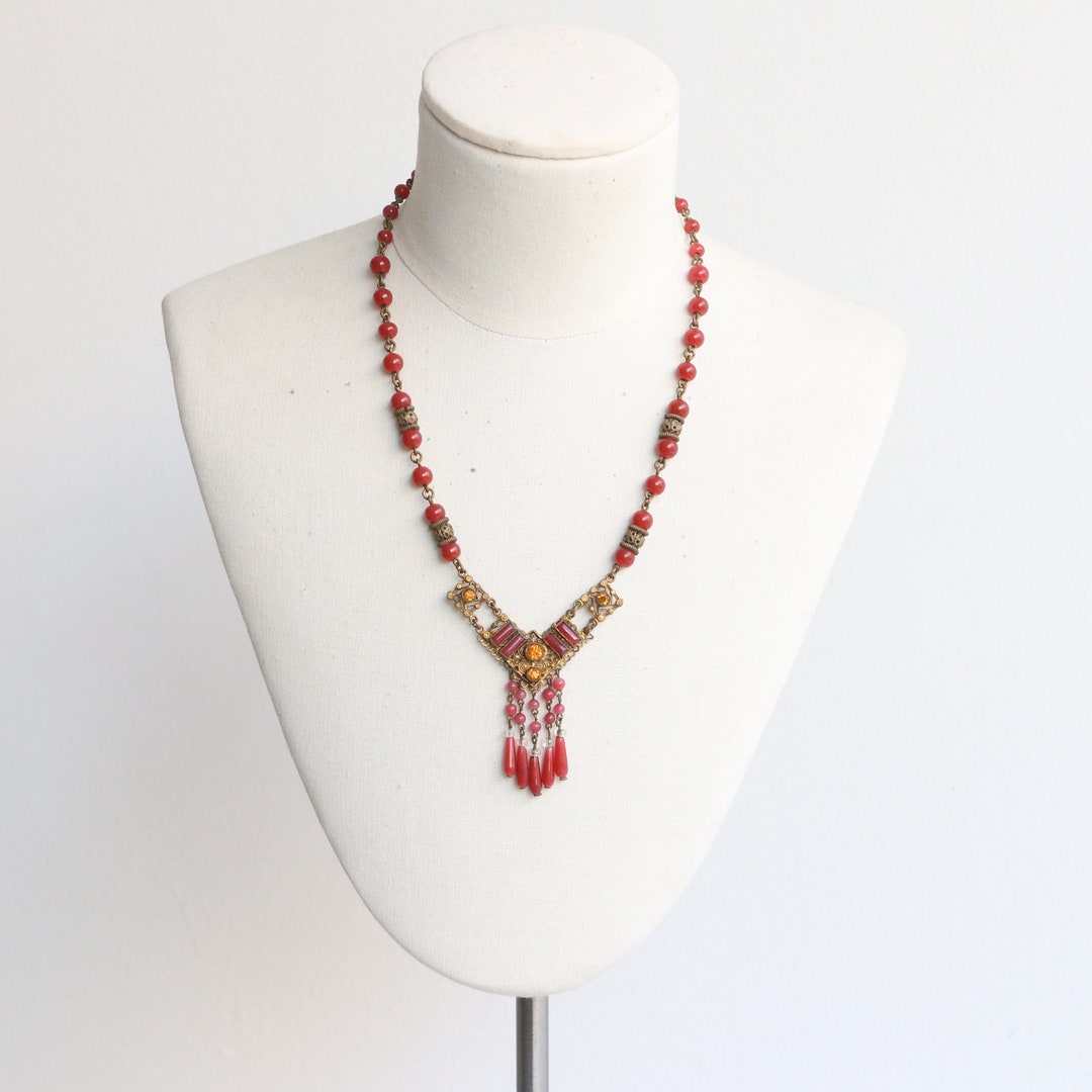 Vintage 1920's Neiger Glass Bead & Rhinestone Necklace - Etsy