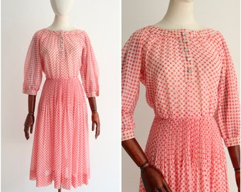 Vintage 1960's red & white polkadot pleated dress UK 8 US 4 original 1960s dress vintage polkadot dress sixties dress 1960s red dress