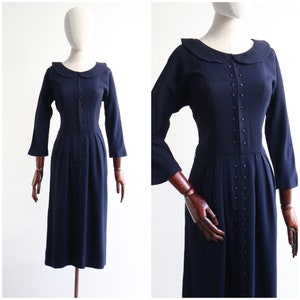 Vintage 1950's crepe silk navy dress UK 10 US 6 original 1950s dress 1950s navy dress 1950s silk dress vintage navy dress fifties dress