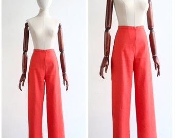 Vintage 1950's coral denim trousers UK 10 US 6 1950s trousers 1950s denim vintage trousers vintage denim 1950s fashion pink denim