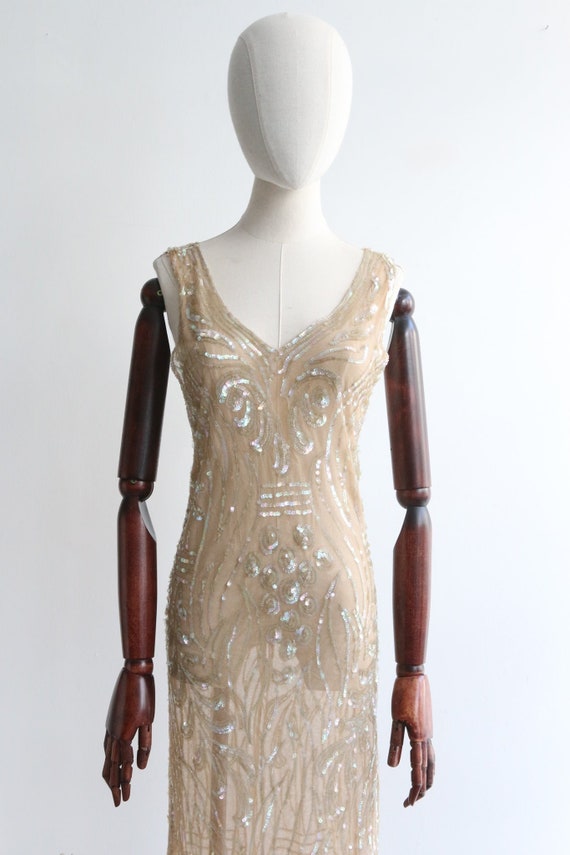 Vintage 1930's champagne tulle & iridescent sequi… - image 3