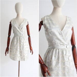 Vintage 1960&#39;s Silver Lurex Dress Vintage 1960&#39;s Cross -over silver lurex paisley organza dress vintage 1960&#39;s silver dress UK 8 US 4