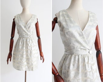 Vintage 1960's Silver Lurex Dress Vintage 1960's Cross -over silver lurex paisley organza dress vintage 1960's silver dress UK 8 US 4