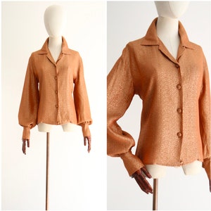 Vintage 1950&#39;s dusty coral & gold thread blouse UK 14 US 10 original 1950s blouse vintage gold blouse 1950s vintage fifties blouse
