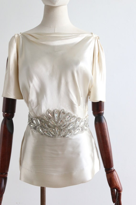 Vintage 1940's ivory satin beaded cowl blouse UK … - image 4