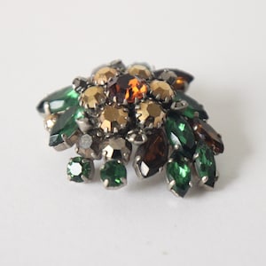 Vintage 1950&#39;s Green Floral Rhinestone Brooch Bronze Rhinestone leaf brooch botanical 1950&#39;s brooch rhinestone pin