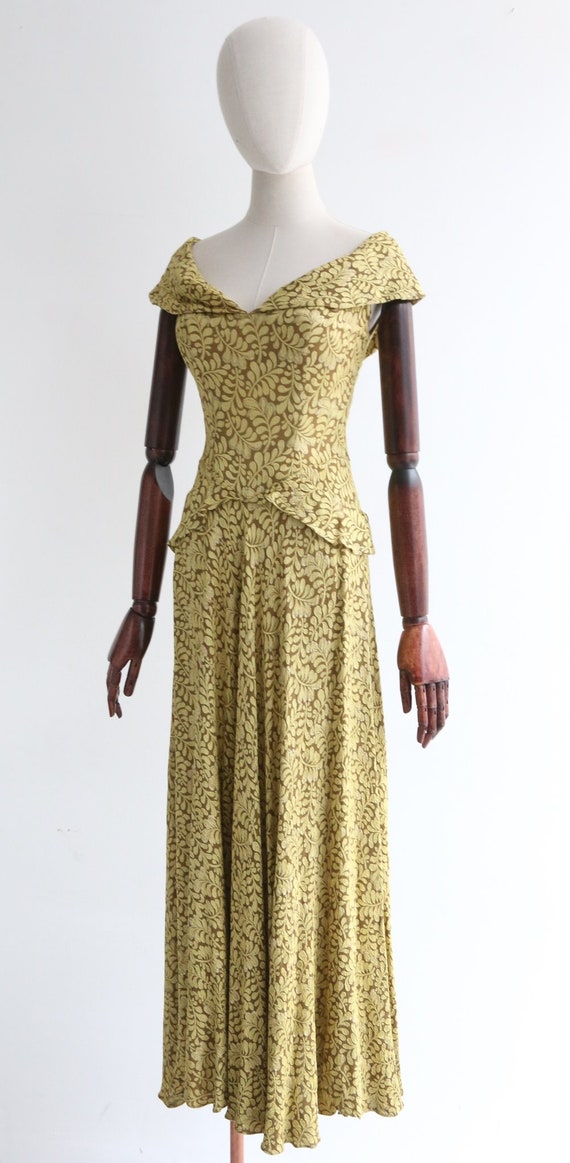 Vintage 1930's chartreuse green lamé evening gown… - image 6