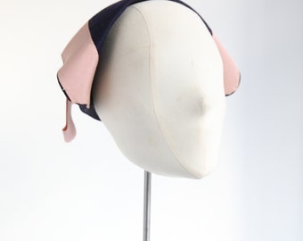 Vintage 1940's felt hat original 1940's navy blue and pink faille ribbon hat original 1940's millinery 1940's percher hat pink and blue