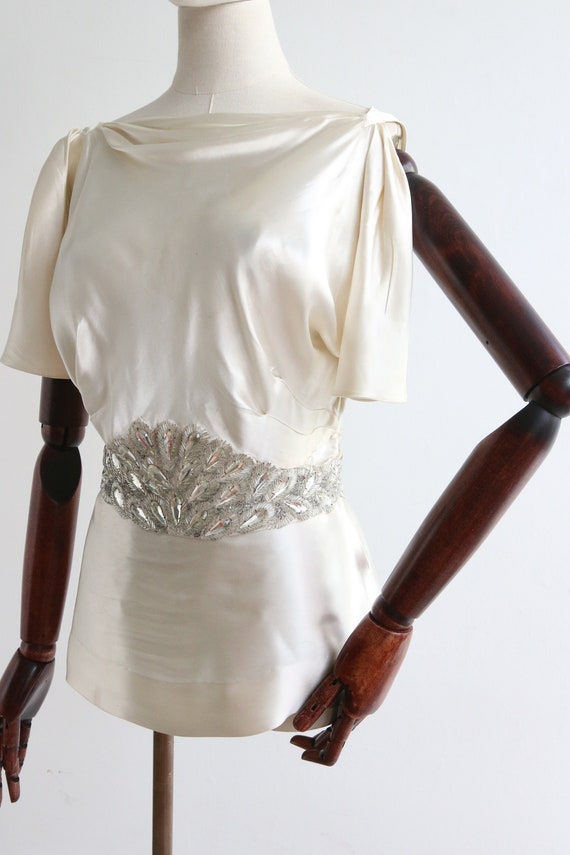 Vintage 1940's ivory satin beaded cowl blouse UK … - image 8