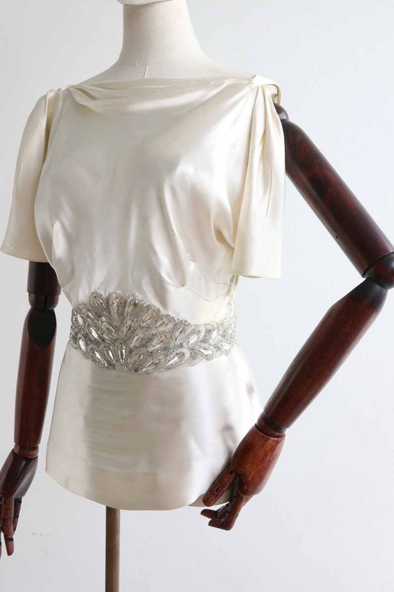 Vintage 1940's ivory satin beaded cowl blouse UK 8 US 4 1940s blouse 1940s fashion vintage blouse satin blouse original 1940s forties image 8