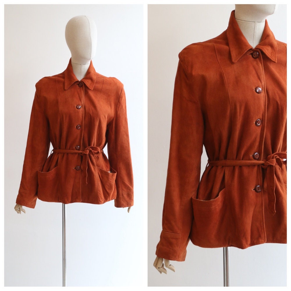 Image of Vintage 's Suede Jacket Vintage Ginger Original Brown  Pocket Jumper Uk  Us