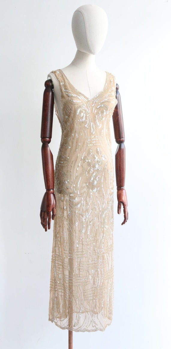 Vintage 1930's champagne tulle & iridescent sequi… - image 5