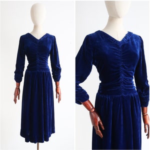 Vintage 1930&#39;s azure blue silk velvet dress UK 10 US 6 original 1930s dress vintage velvet dress 1930s velvet dress 1930s blue dress