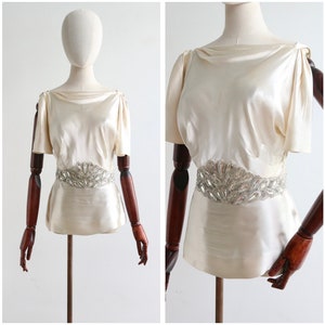 Vintage 1940's ivory satin beaded cowl blouse UK 8 US 4 1940s blouse 1940s fashion vintage blouse satin blouse original 1940s forties image 1