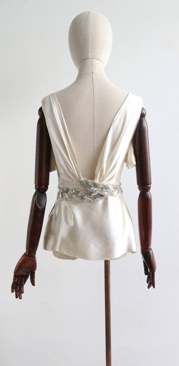 Vintage 1940's ivory satin beaded cowl blouse UK … - image 10