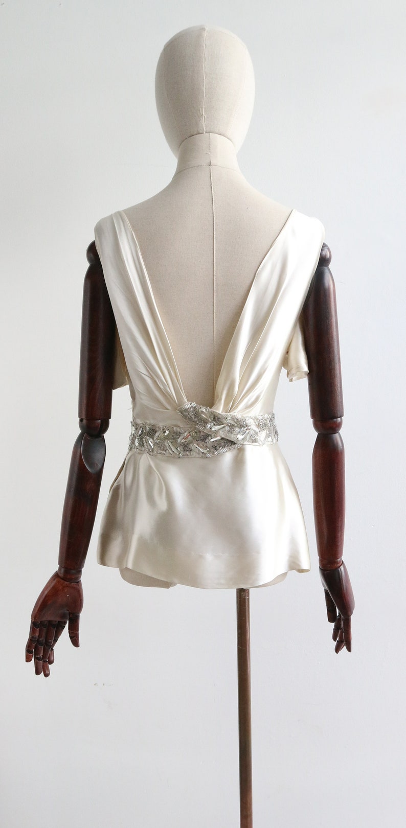 Vintage 1940's ivory satin beaded cowl blouse UK 8 US 4 1940s blouse 1940s fashion vintage blouse satin blouse original 1940s forties image 10