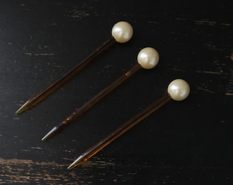 vintage 1940's hair pin original 1940's celluloid hair stick pearl finish hair accessories 1940's celluloid pearl hair slide hair stick