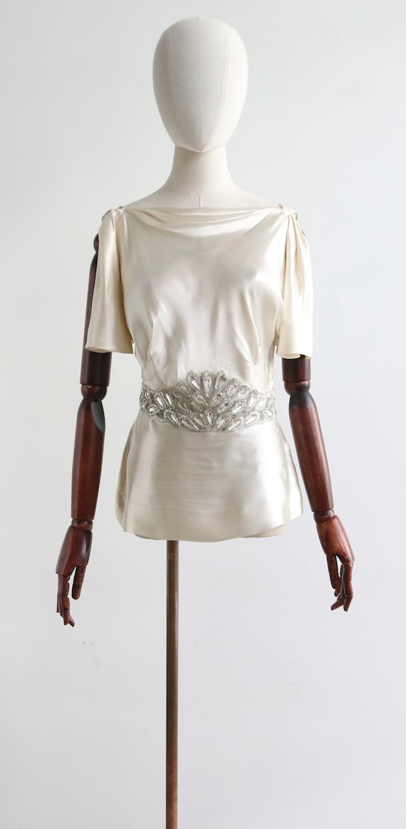 Vintage 1940's ivory satin beaded cowl blouse UK … - image 2