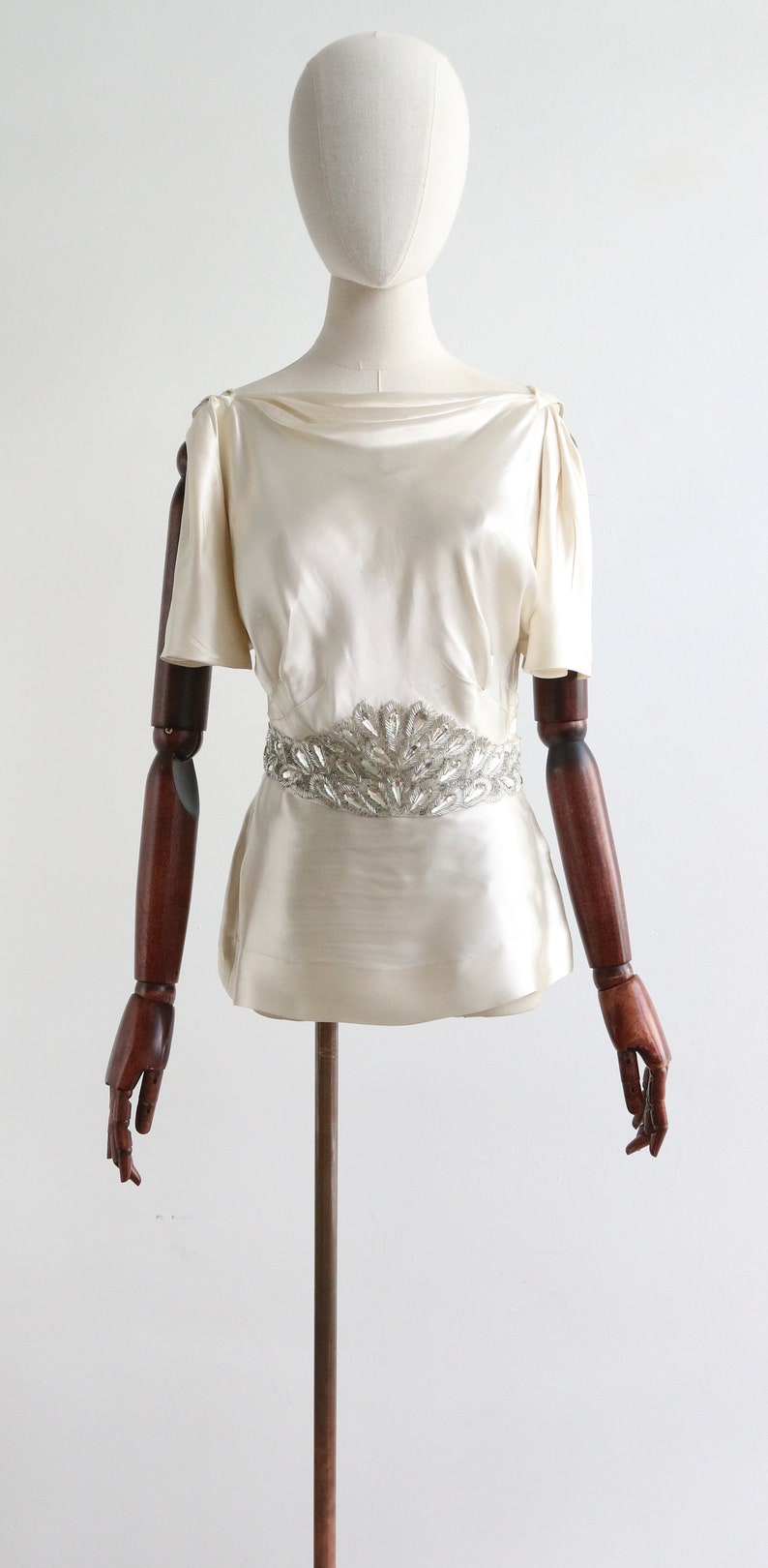 Vintage 1940's ivory satin beaded cowl blouse UK 8 US 4 1940s blouse 1940s fashion vintage blouse satin blouse original 1940s forties image 2