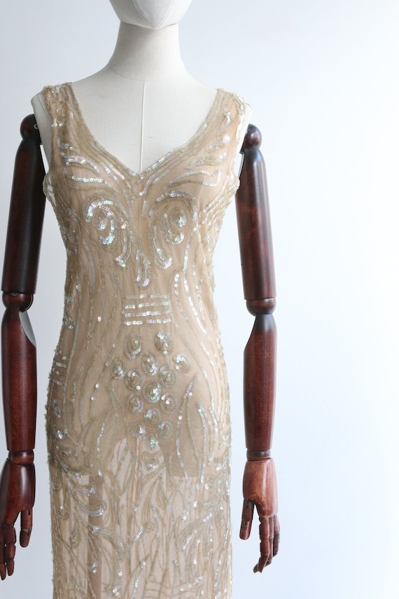 Vintage 1930's champagne tulle & iridescent sequi… - image 4