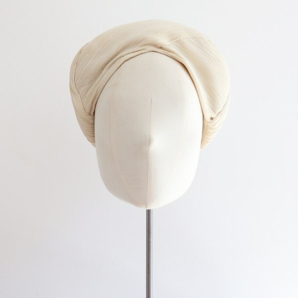 Vintage 1940's crema seda plisada halo turbante hat 1940s sombrero original 1940s vintage hat 1940s turban hat vintage cream hat 1940s cream hat