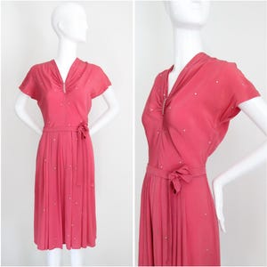 Vintage 1940&#39;s Blush Pink silk rhinestone dress original 1940&#39;s silver rhinestone embellished cocktail dress 1940 cocktail dress UK 10 US 6