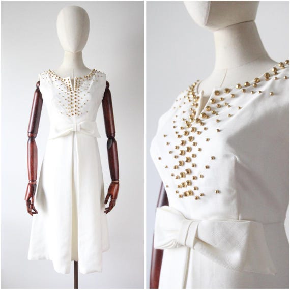white gold studded dress 2012 Versace Gold Studded Pale Dove Gray Pleated Jersey Hourglass Gown main image 0
