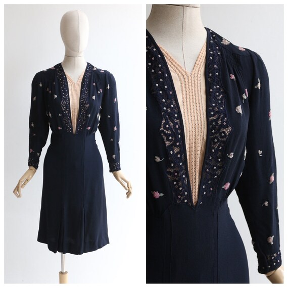 Vintage 1930's dress vintage late 1930's crepe sil