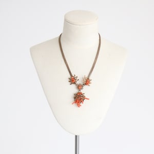 Vintage 1930&#39;s coral & brass floral filigrée necklace original 1930s necklace 1930s jewelry 1930s jewellery vintage coral necklace thirties