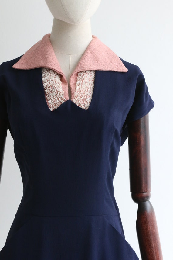 Vintage 1950's navy and pink dress & coat set UK 10 U… Gem